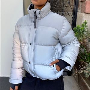 Aritzia super puff shorty - silver reflective